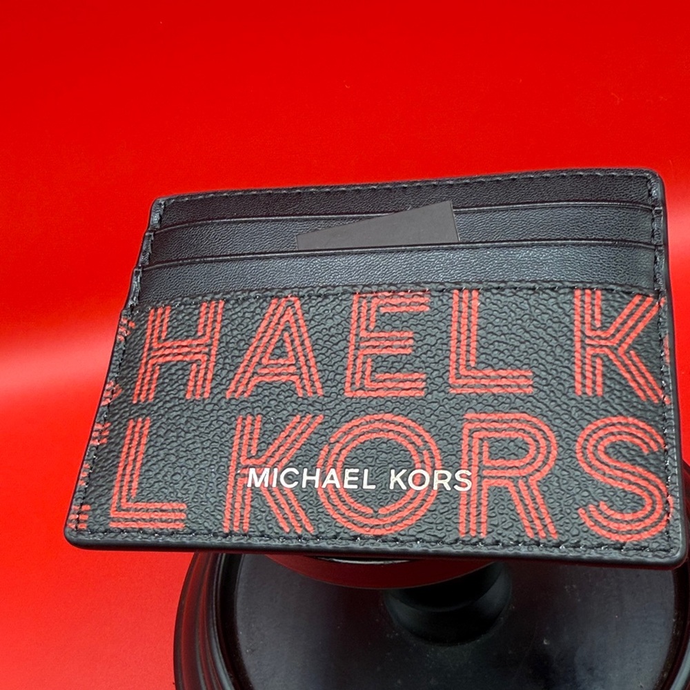 Michael Kors Black Card Holder with Red Lettering